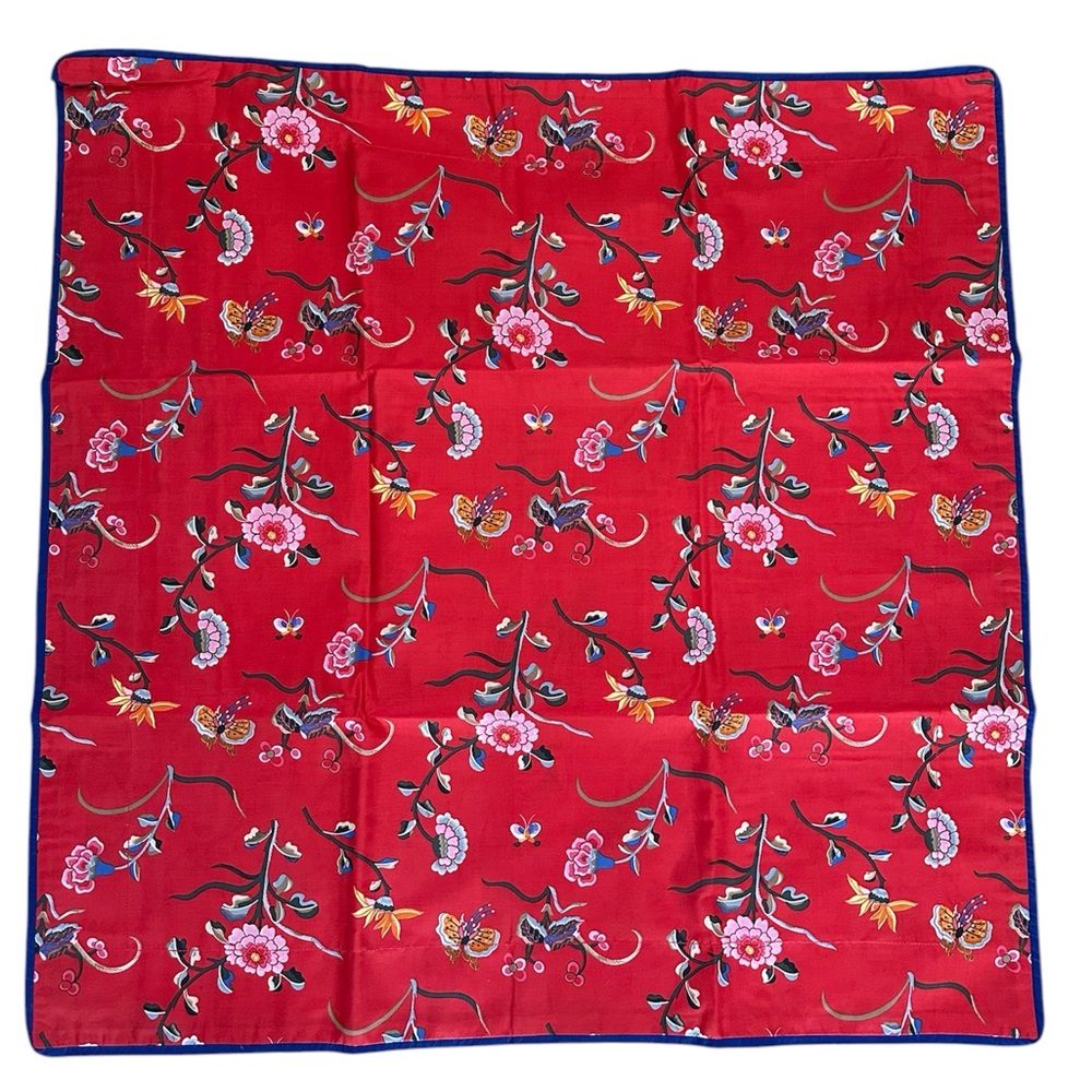 COPY - Ralph Lauren red floral fabric custom made European 32” shams blue pipin…